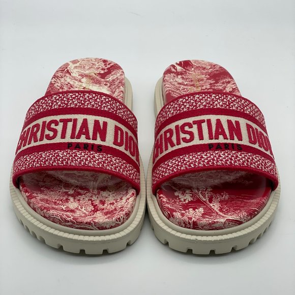 DIOR DWAY D WAY Toile De Jouy Embroidered Cotton Flat Slide Sandals Shoes - Picture 5 of 15